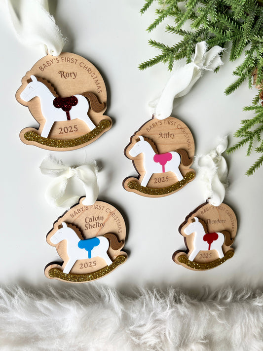 Rocking Horse Baby’s First Christmas Ornaments