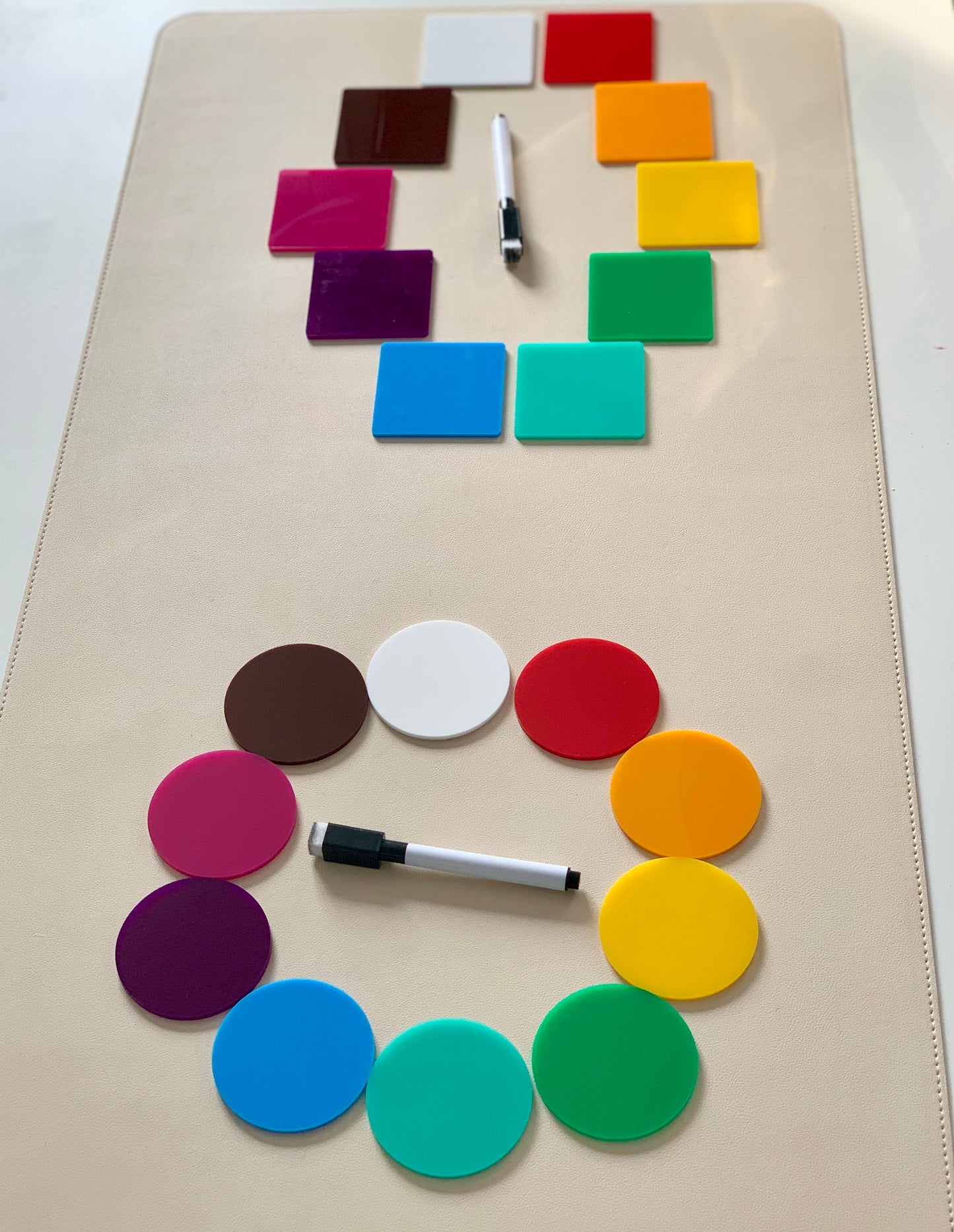 Little Dry Erasables — Set of 10 Rainbow Squares or Circles / Discs, Multiple Sizes Available
