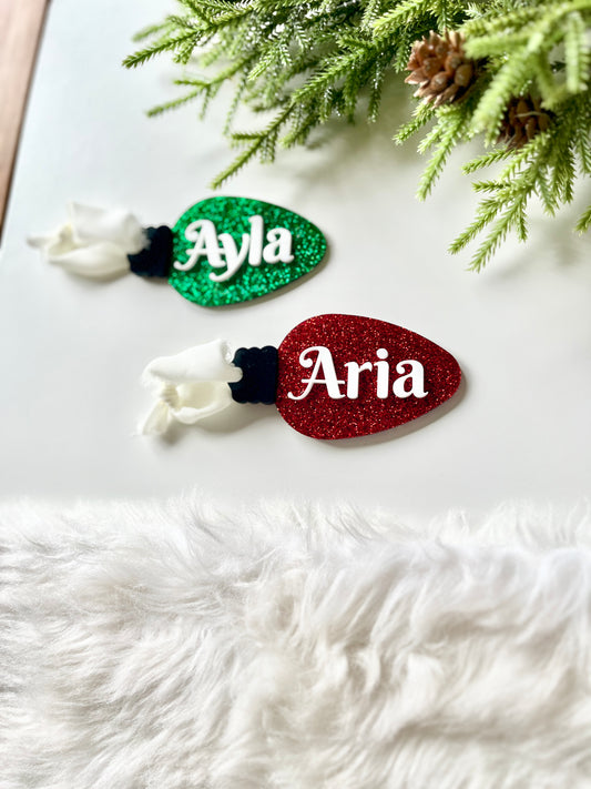 Personalized Christmas Light Bulb Ornament / Gift Name Tag