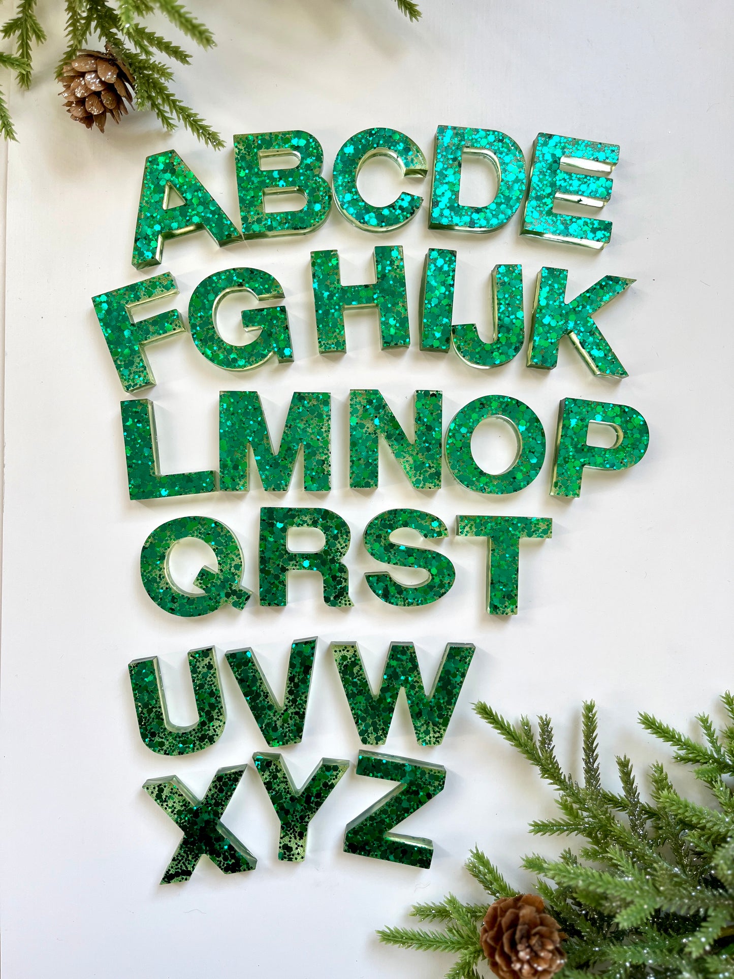 Glitter Resin Uppercase Alphabet (Green and Red & Green Mixed Sets Available) • Fits Resin Letter Flisat Insert