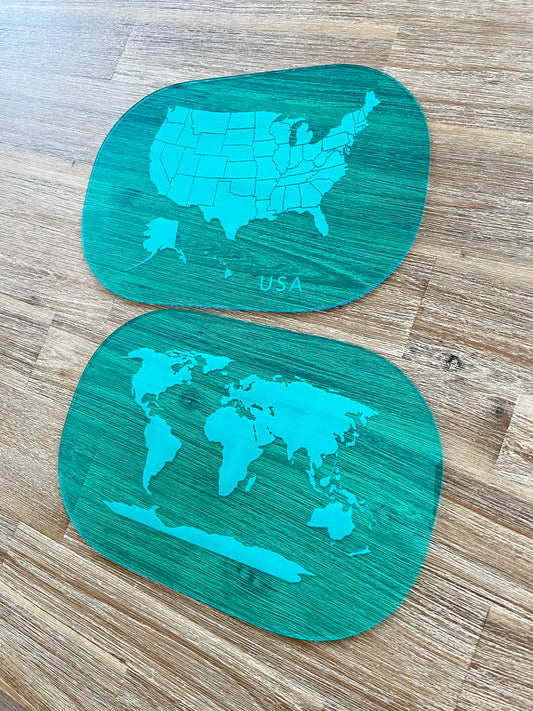 Translucent Blue Maps (USA, World, Canada) Dry Erase Acrylic Tracing Board; also fits as a Flisat Insert