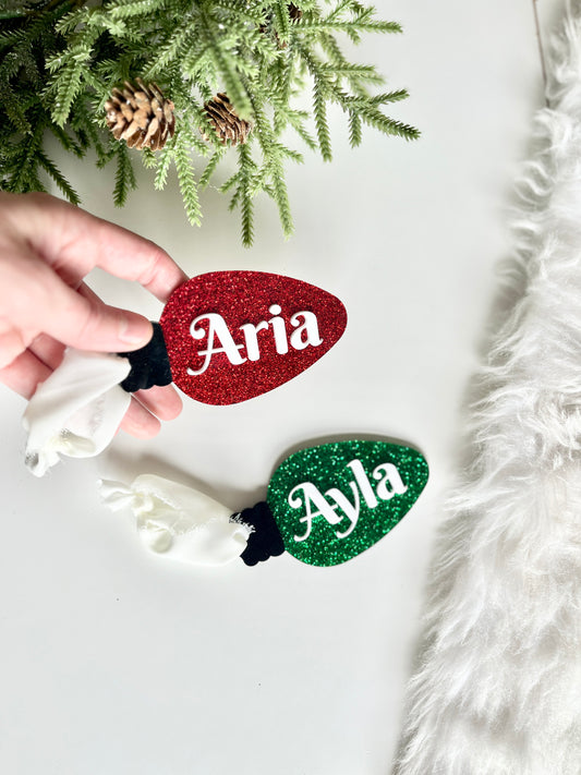 Personalized Christmas Light Bulb Ornament / Gift Name Tag