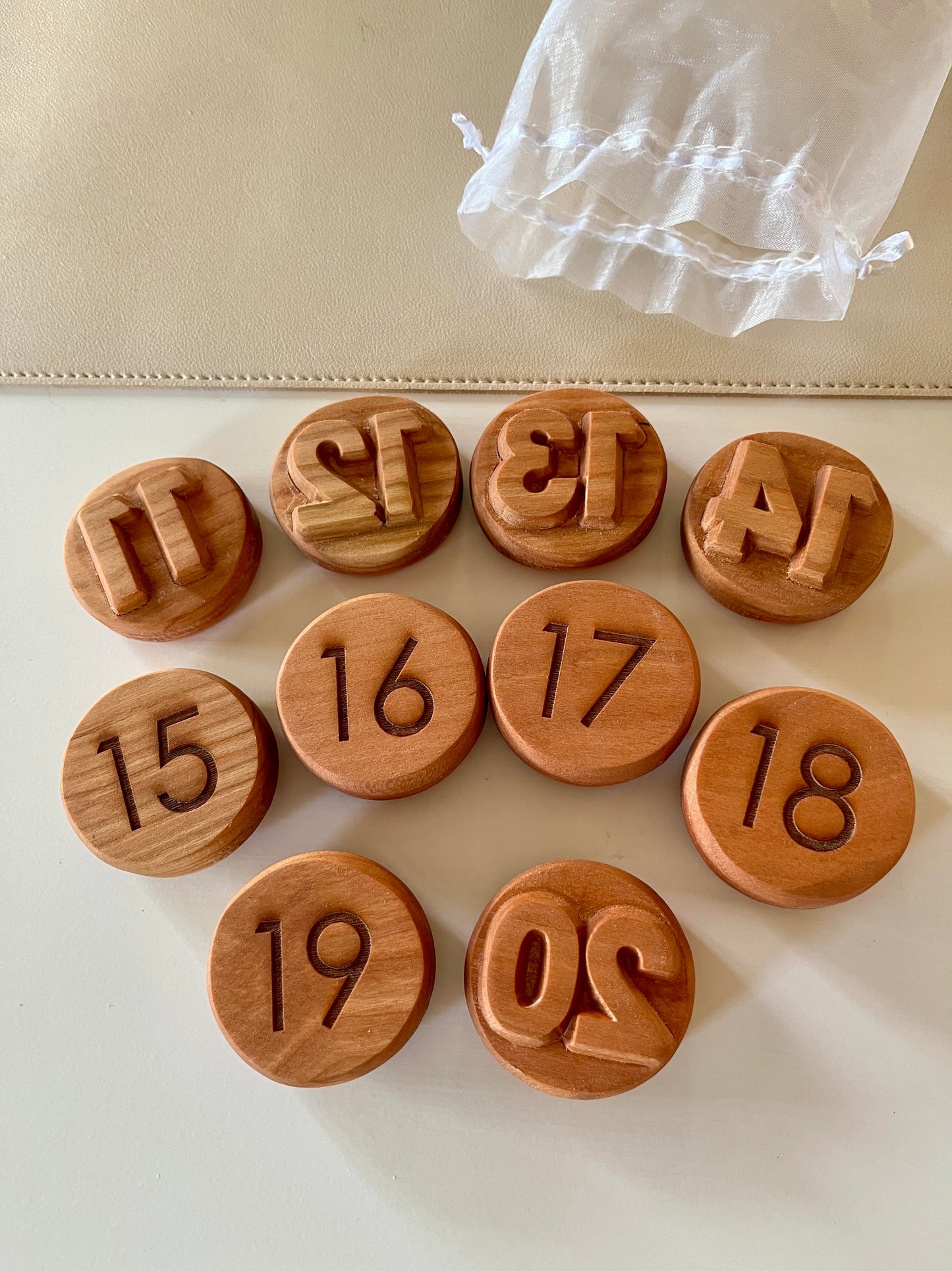 Numbers 11-20 Play Dough Stampers — Cherry Wood