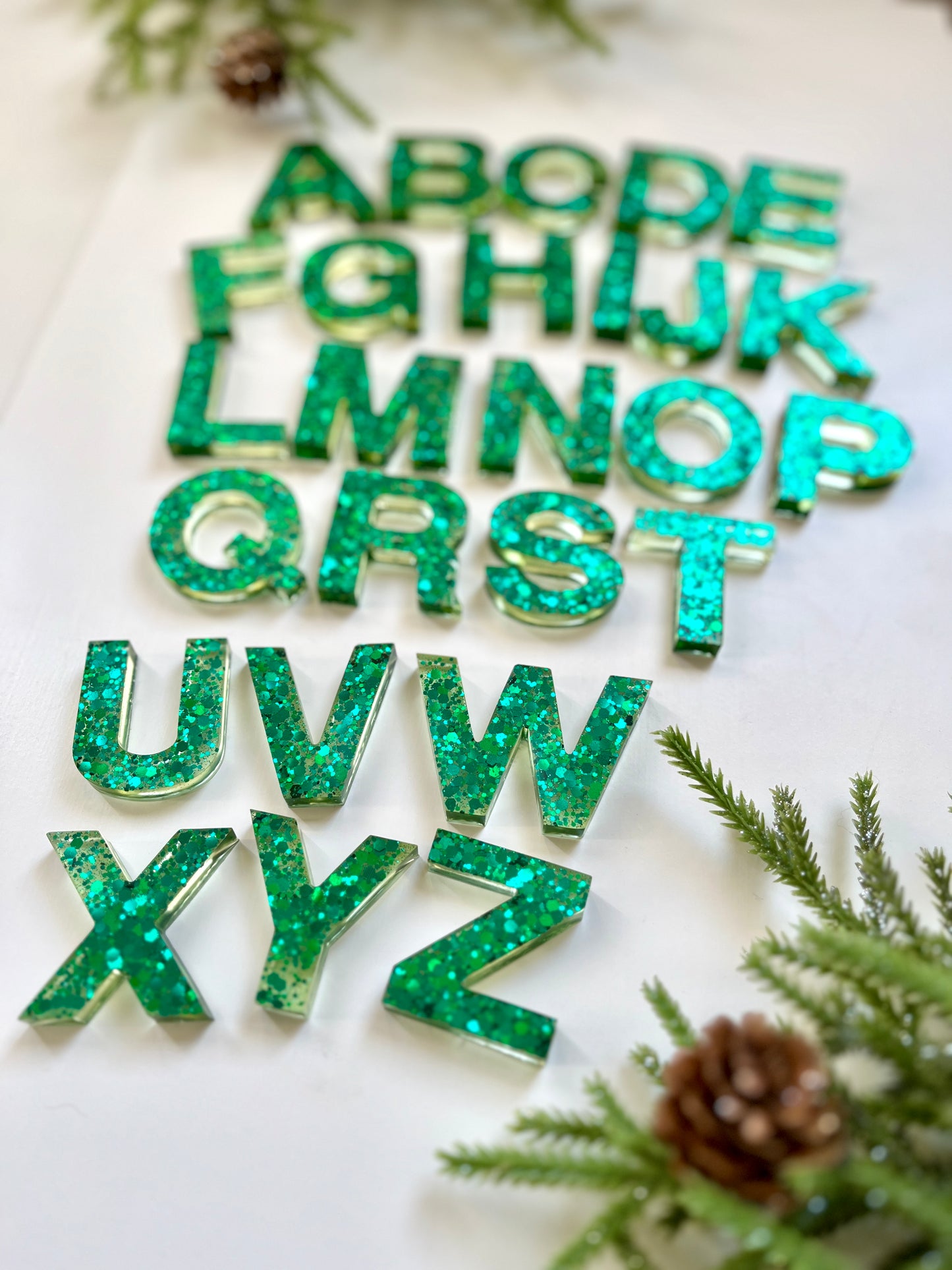 Glitter Resin Uppercase Alphabet (Green and Red & Green Mixed Sets Available) • Fits Resin Letter Flisat Insert