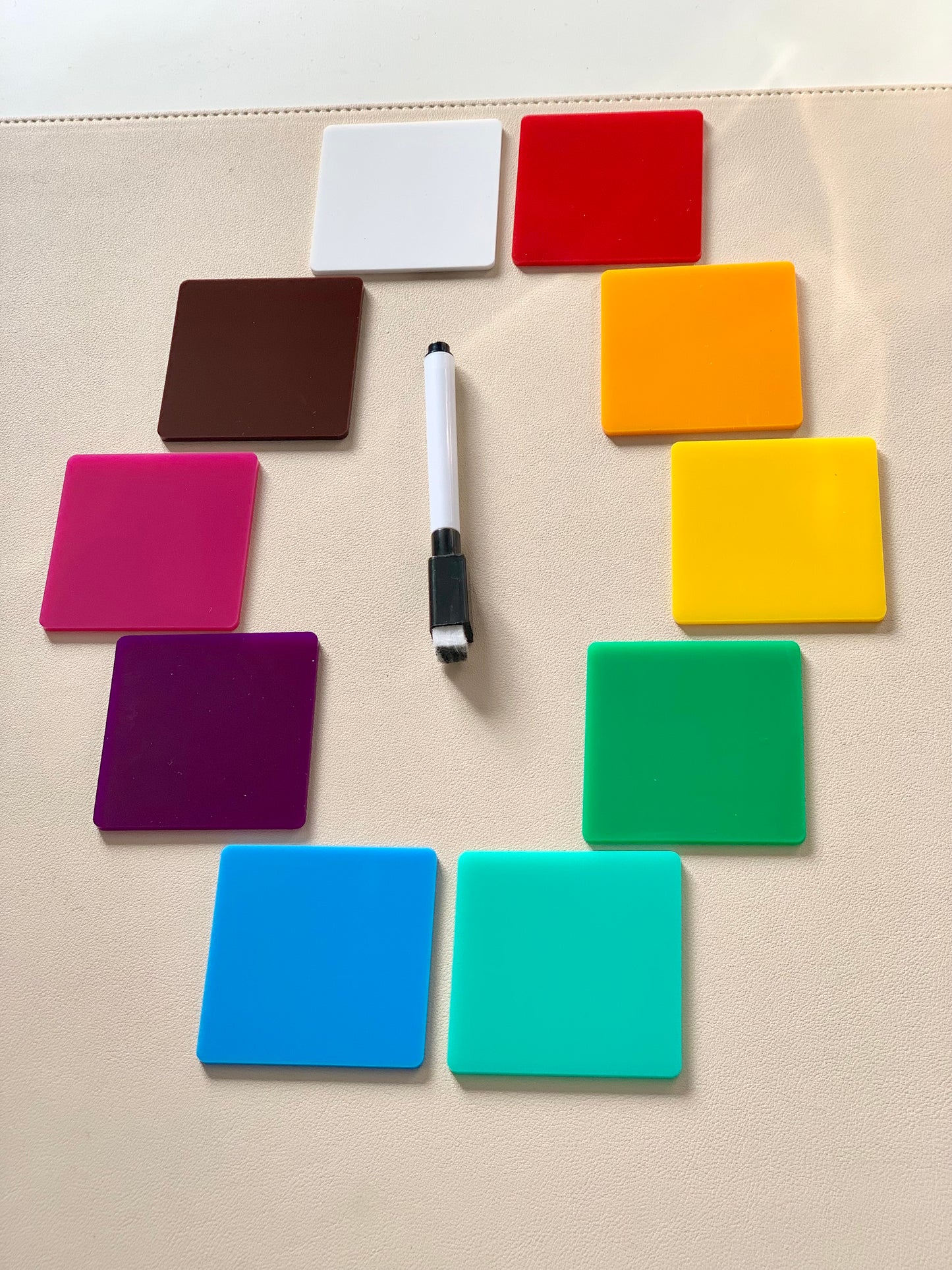 Little Dry Erasables — Set of 10 Rainbow Squares or Circles / Discs, Multiple Sizes Available