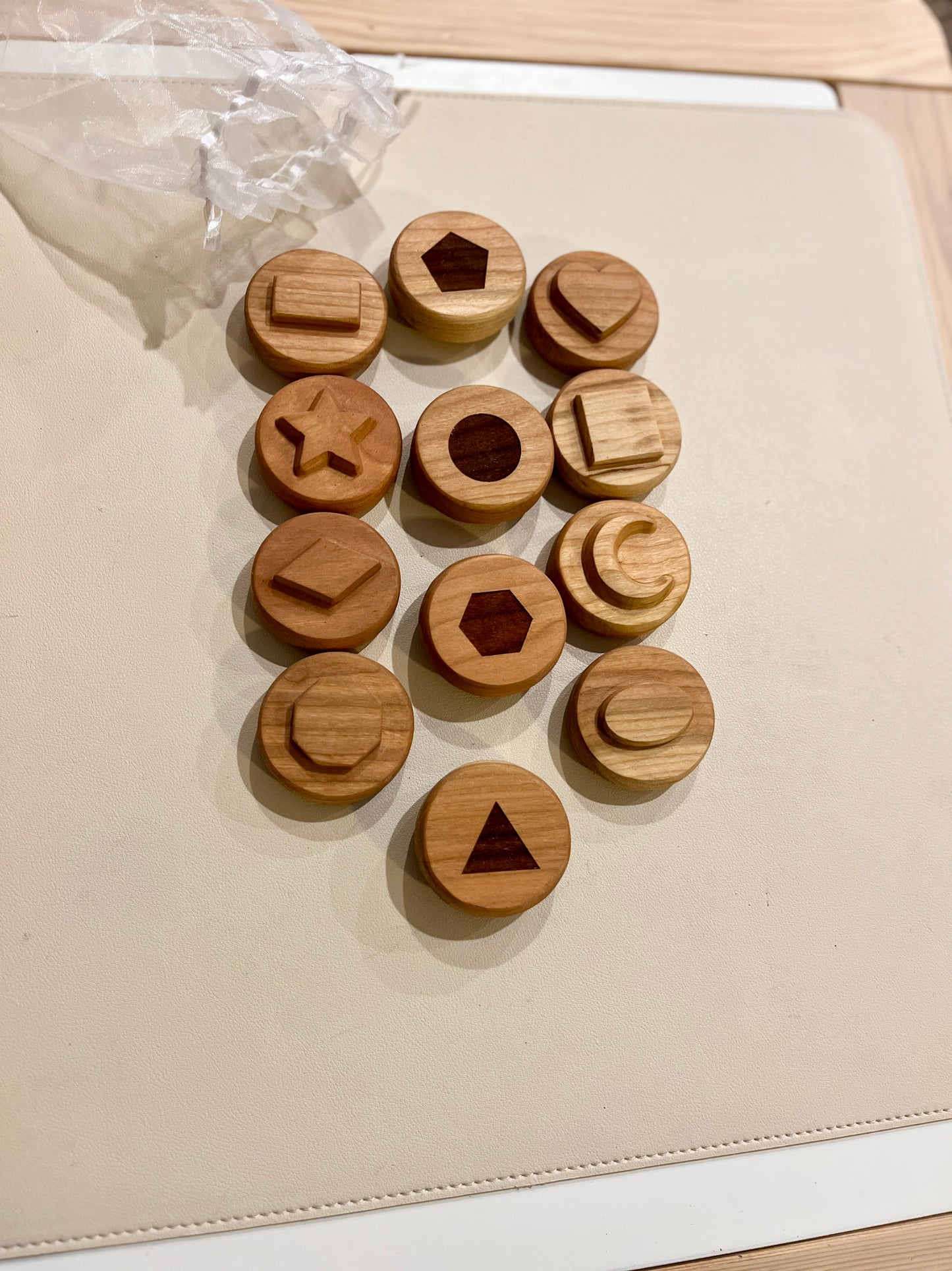 Shape Play Dough Stampers — 12 Pieces, Cherry Wood