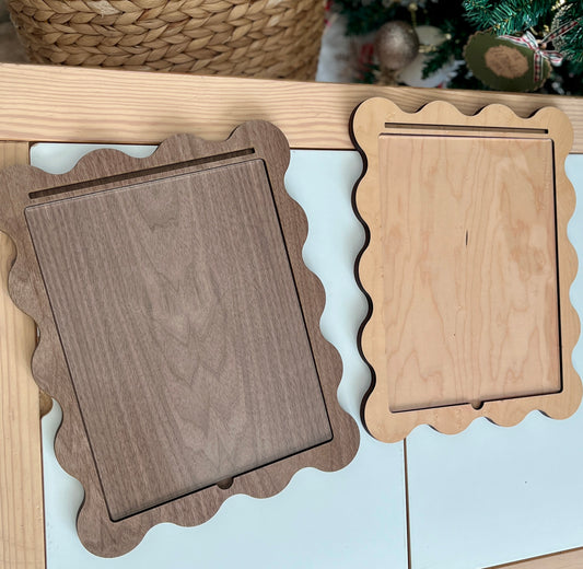 Walnut Laser Cut Writing Sensory Tray for 8.5 x 11 sheets with Dry Erase Inserts and Slot for Acrylic - Scalloped Design
