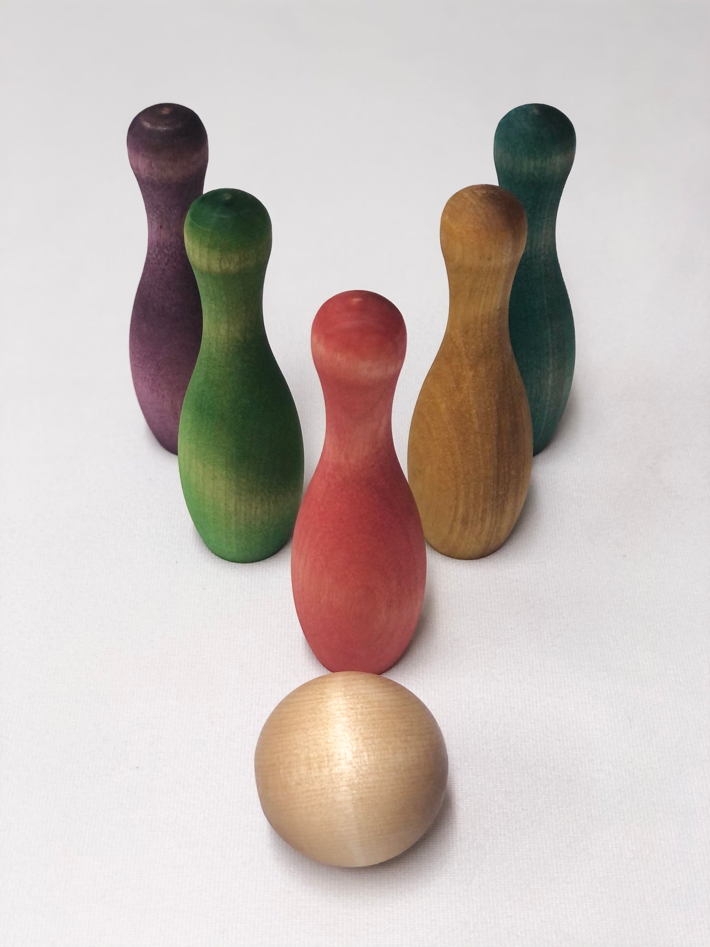 Naturally Dyed Rainbow Wooden Bowling Pins