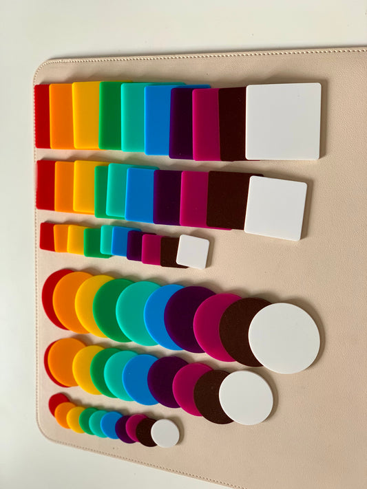 Little Dry Erasables — Set of 10 Rainbow Squares or Circles / Discs, Multiple Sizes Available