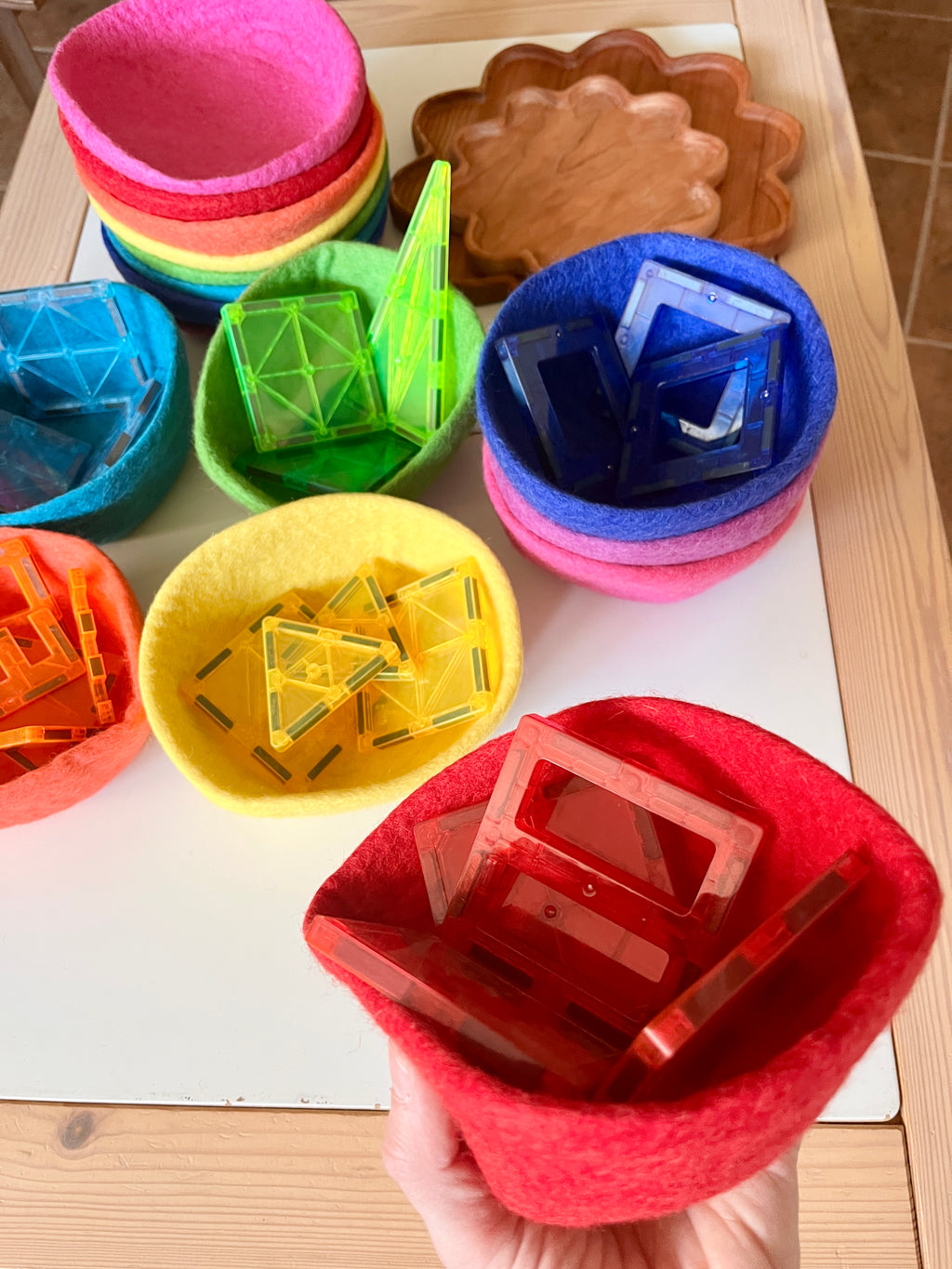 Stacking Colourful Felt Bowls and Plates — Set of 8