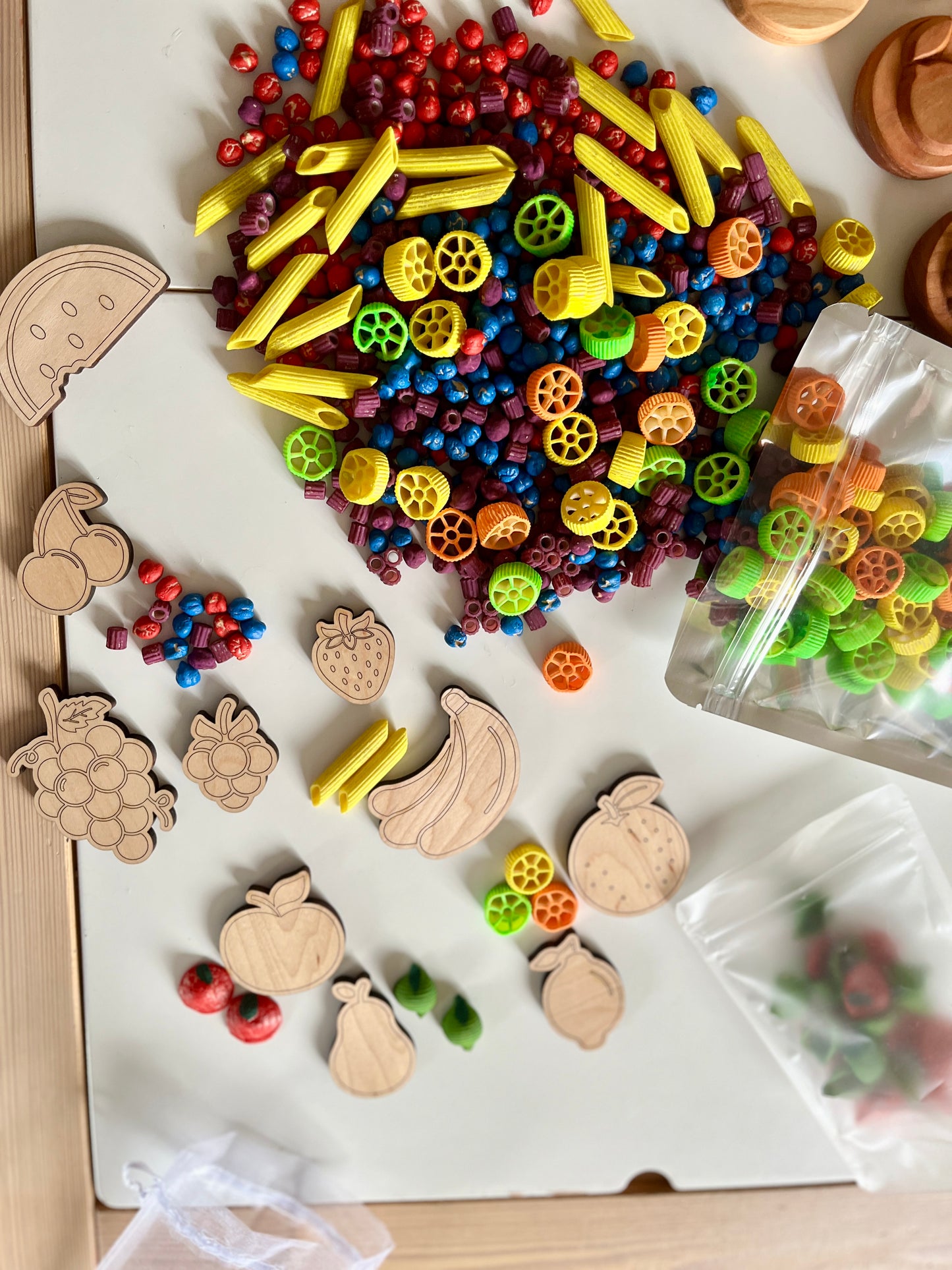 Set of 10 Wood or Clear Acrylic Fruit Counters Loose Parts