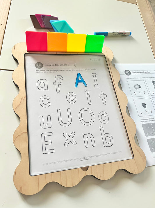 Laser Cut Writing Sensory Tray for 8.5 x 11 sheets with Dry Erase Inserts and Slot for Acrylic