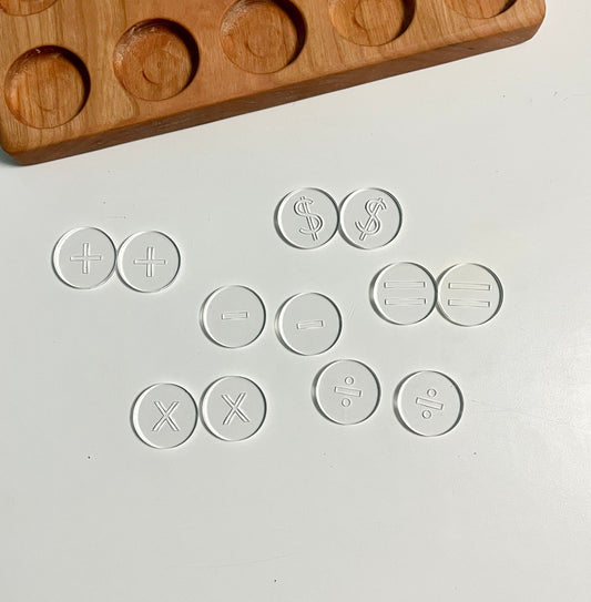 Mini Wood or Clear Acrylic Math Symbol Discs