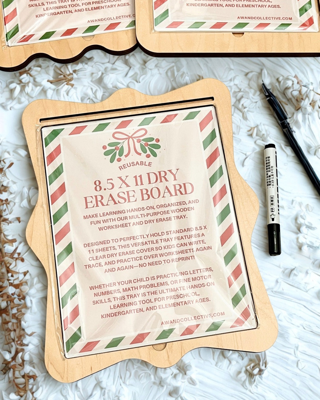 Laser Cut Writing Wood Sensory Tray for 8.5 x 11 sheets with Dry Erase Inserts and Slot for Acrylic - Storybook Frame Design, handcrafted homeschool education resources wood tray for sensory learning and writing skills.