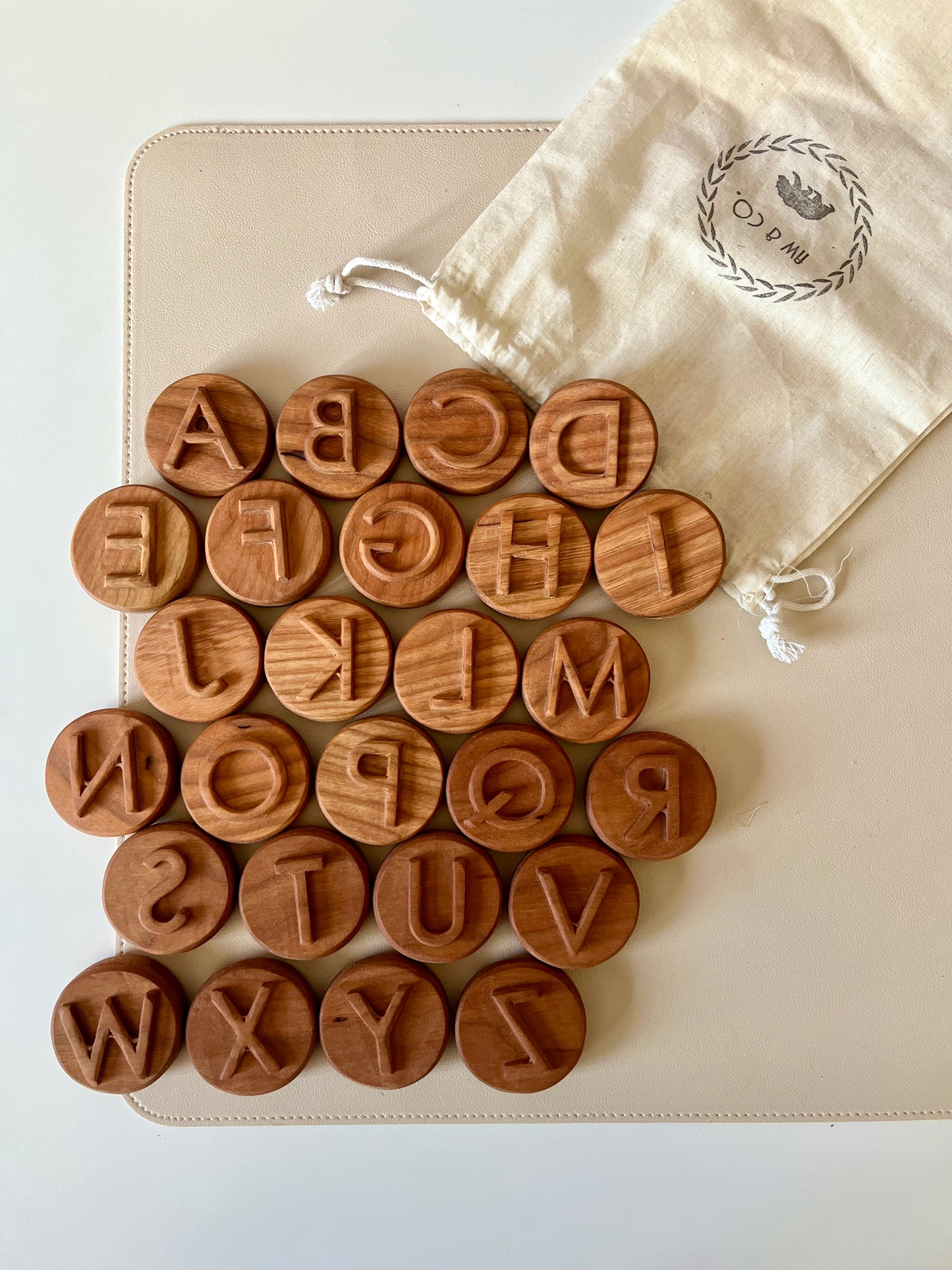 Uppercase Alphabet Play Dough Stampers — Cherry Wood