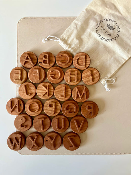 Uppercase Alphabet Play Dough Stampers — Cherry Wood