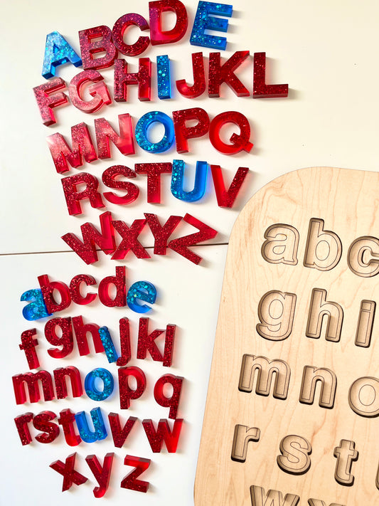 Montessori Resin Alphabet • Uppercase or Lowercase Movable Alphabet Set • Fits Resin Letter Flisat Insert