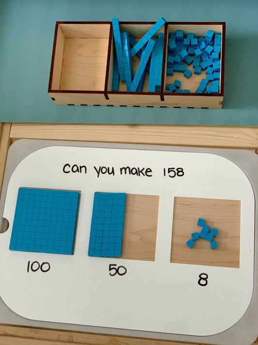 Flisat Table Top Insert for Base 10 Blocks, White Acrylic is Dry Erasable, Double Sided - Plain Wood on Opposite Side