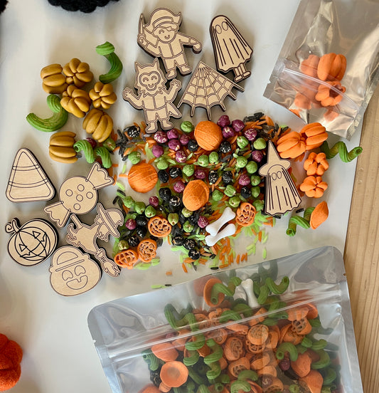 Set of 10 Wood or Clear Acrylic Halloween Counters Loose Parts