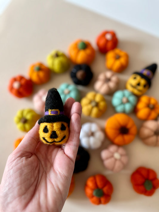 One Felt Jack O Lantern Pumpkin in Witch Hat