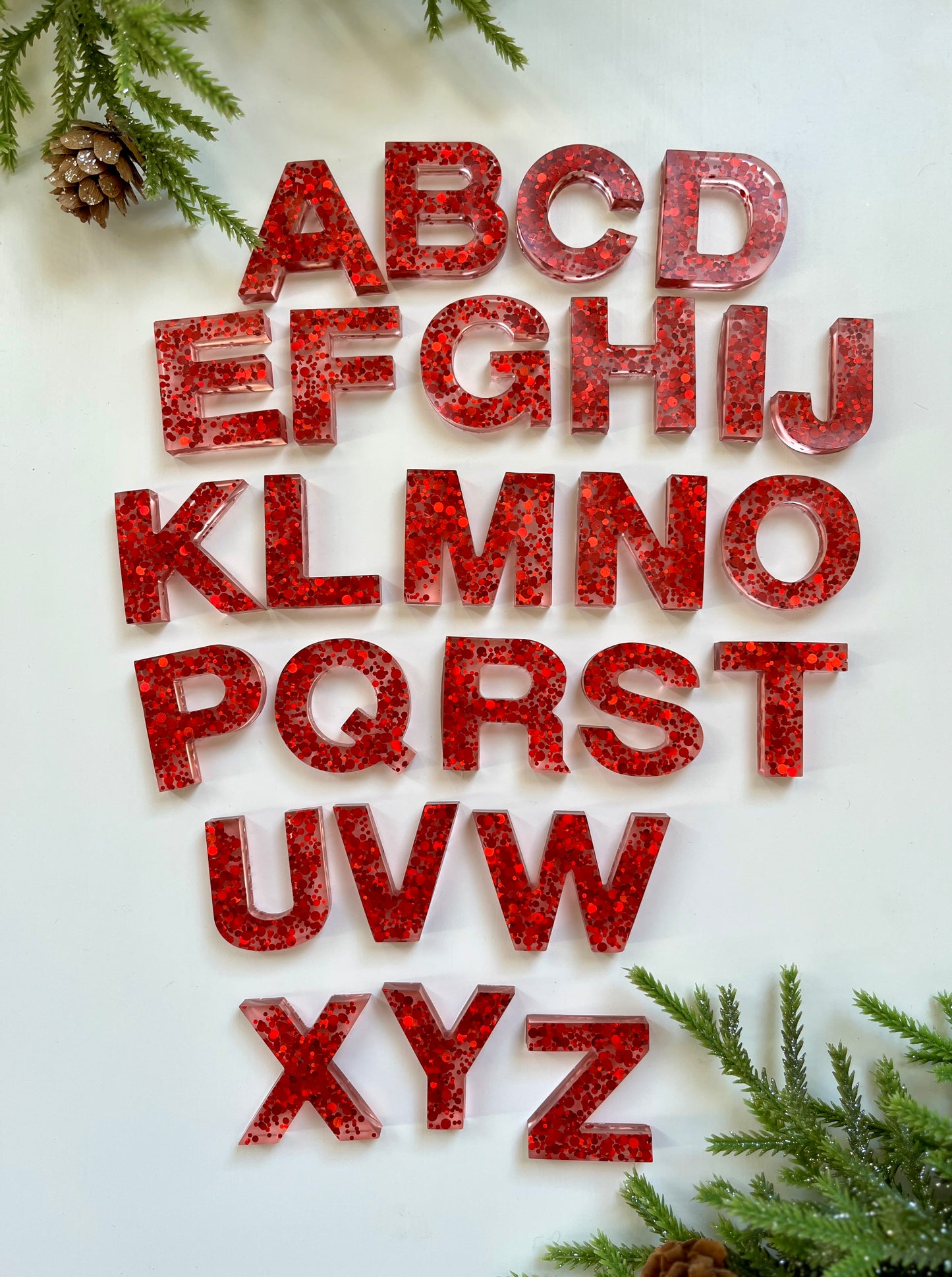 Glitter Resin Uppercase Alphabet (Red, Green, and Red & Green Mixed Sets Available) • Fits Resin Letter Flisat Insert