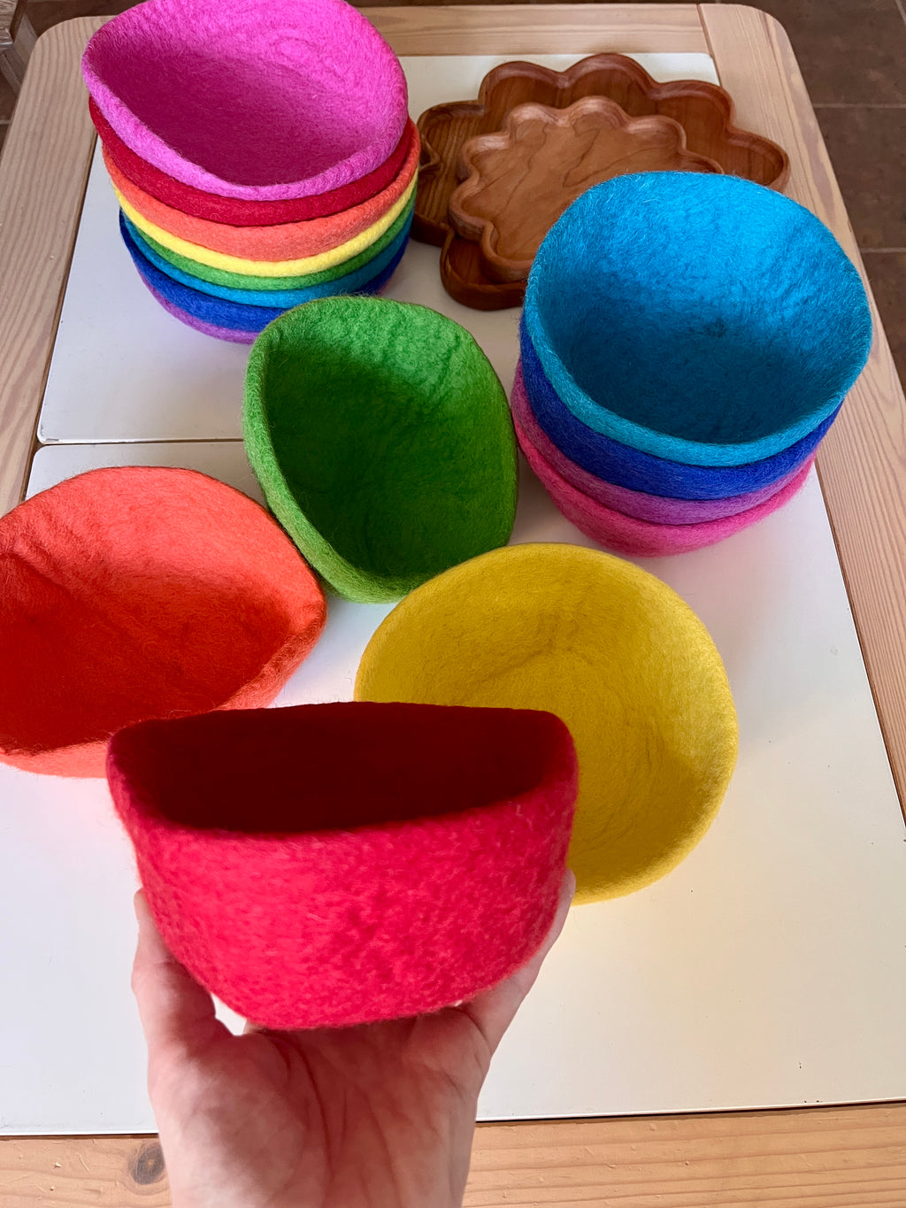 Stacking Colourful Felt Bowls and Plates — Set of 8