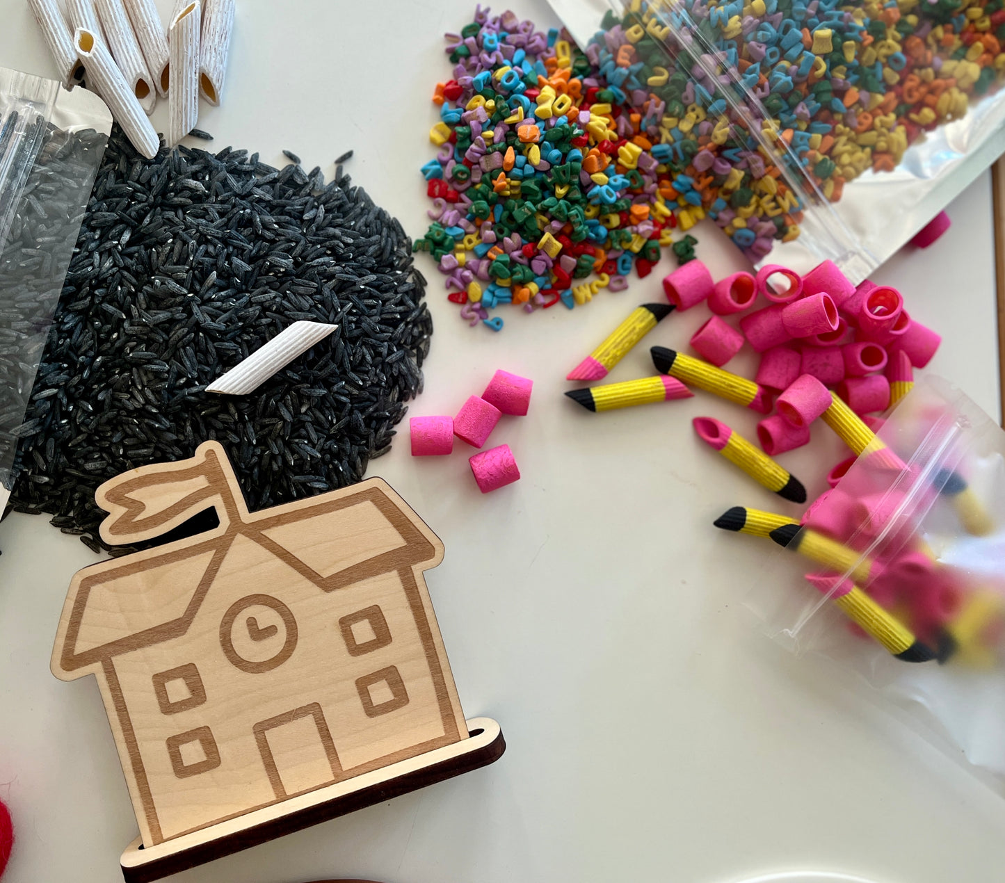 Back to School Fun Filler Sensory Kit with Laser Cut Wooden Schoolhouse