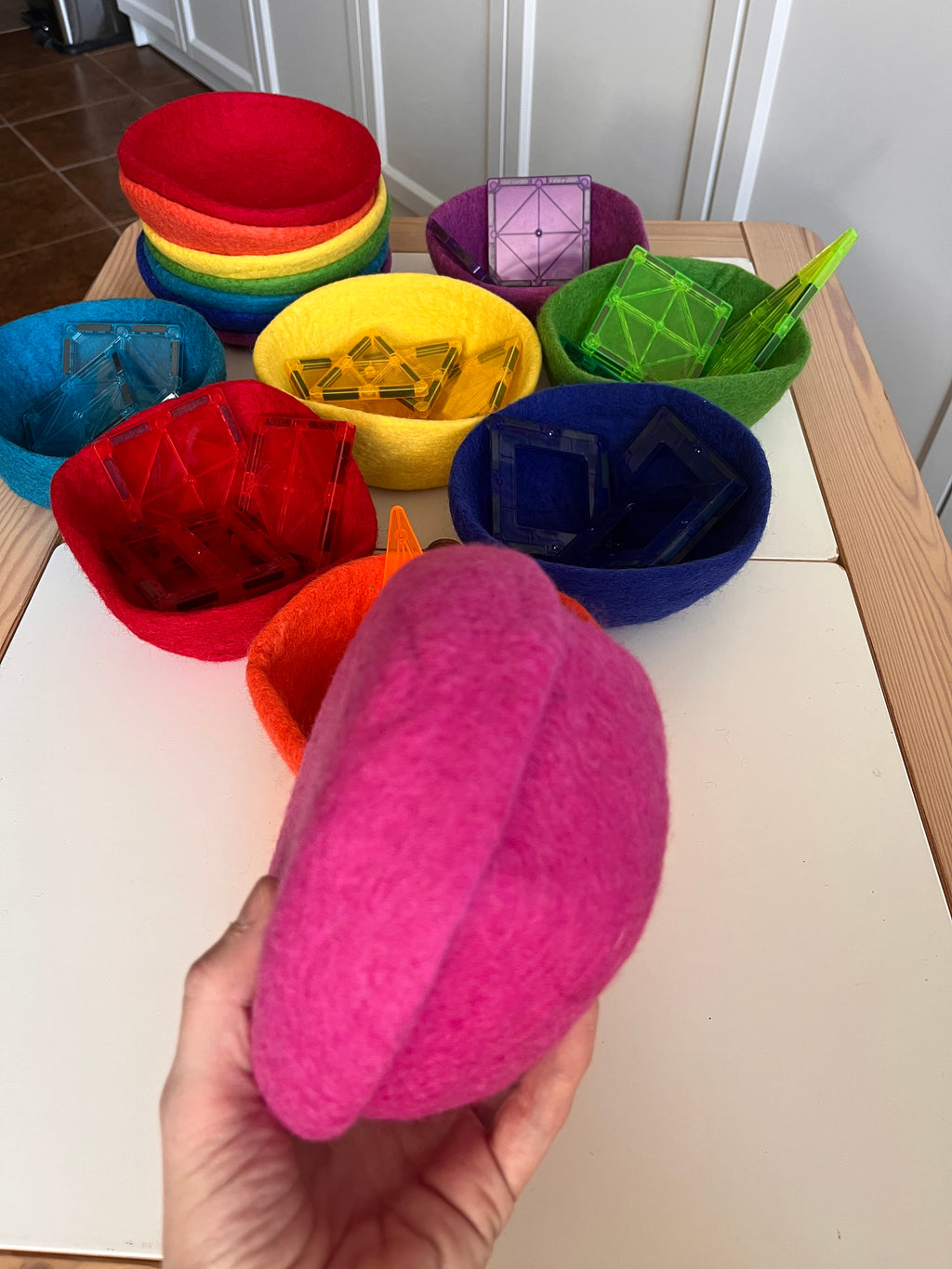 Stacking Colourful Felt Bowls and Plates — Set of 8