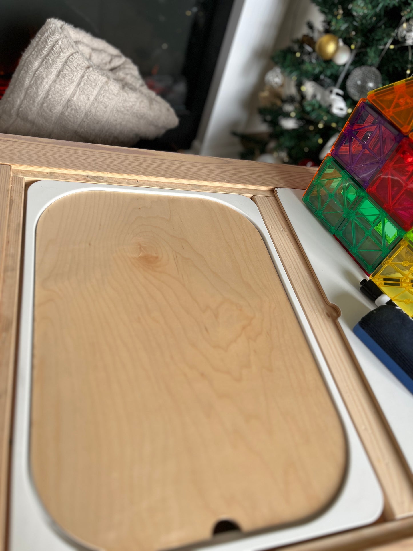 Magnetic + Dry Erase Reversible Lid | Double-Sided Flisat Table Insert | Wooden Sensory Play Lid