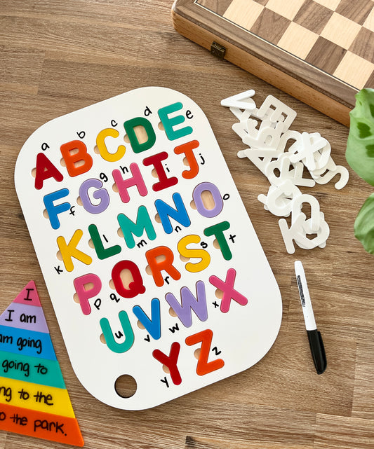Acrylic Dry Erase Alphabet Puzzle Flisat Table Top Insert with Both Rainbow and White Letters