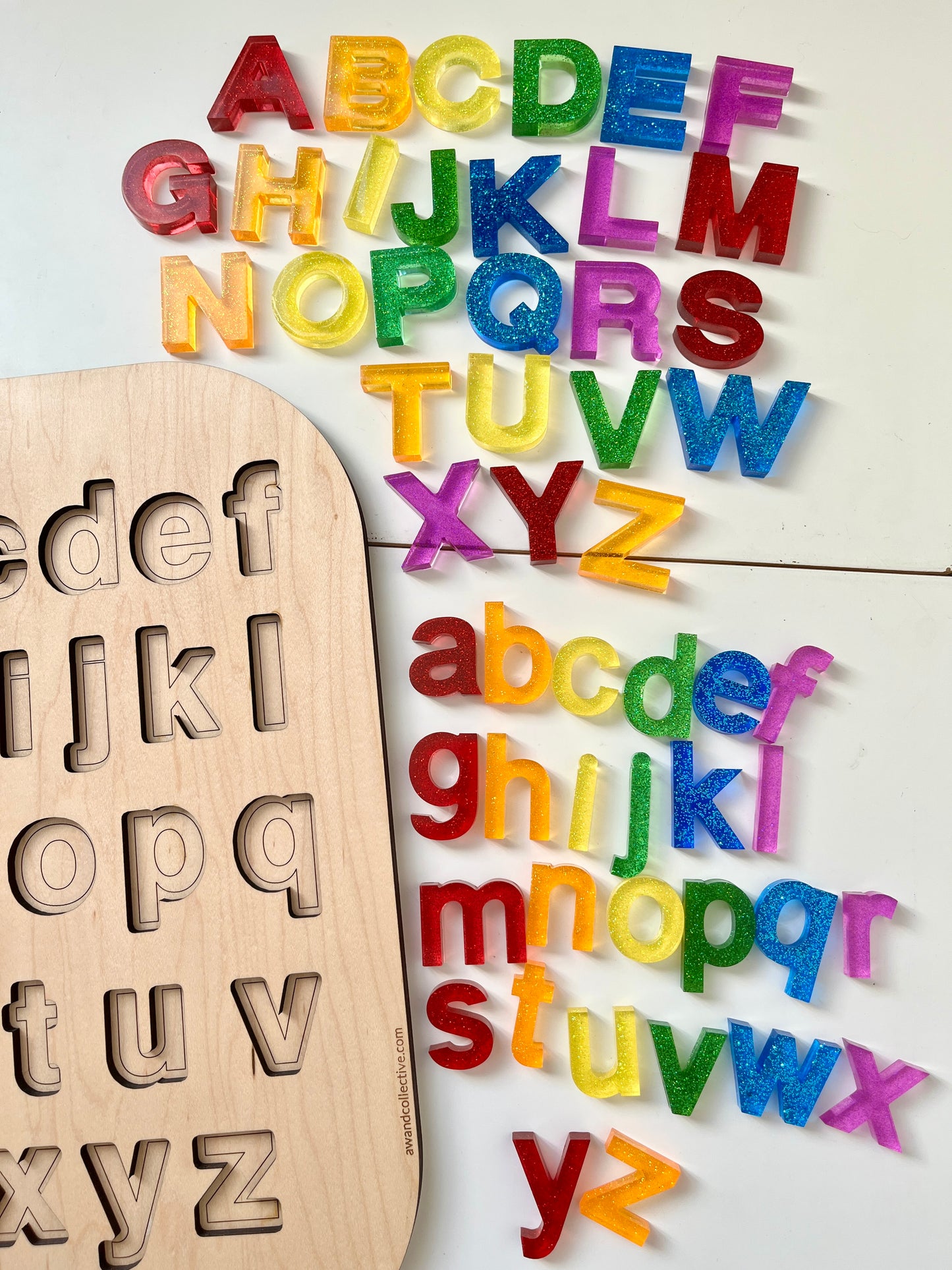 New Rainbow Glitter Resin Lowercase or Uppercase Alphabet • Movable Alphabet Set • Fits Resin Letter Flisat Insert
