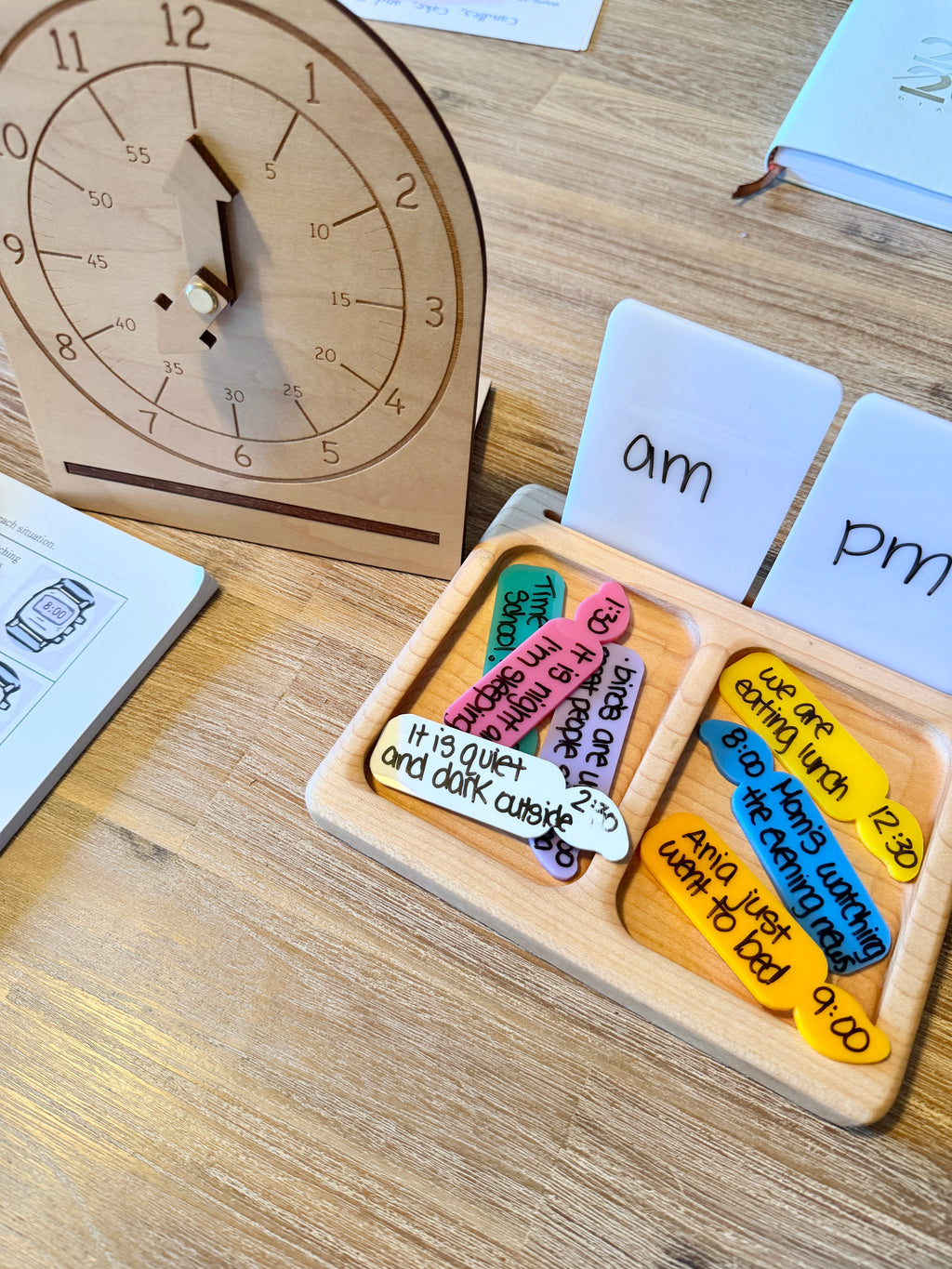 Free Standing Wooden Educational Learning Clock