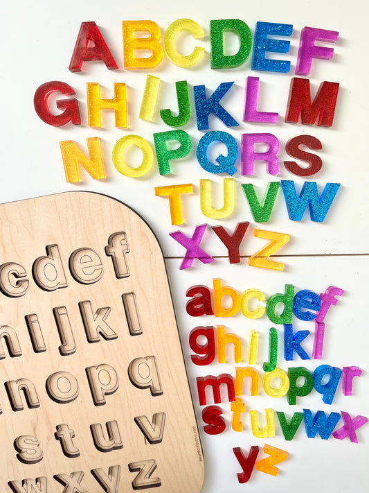 New Rainbow Glitter Resin Lowercase or Uppercase Alphabet • Movable Alphabet Set • Fits Resin Letter Flisat Insert