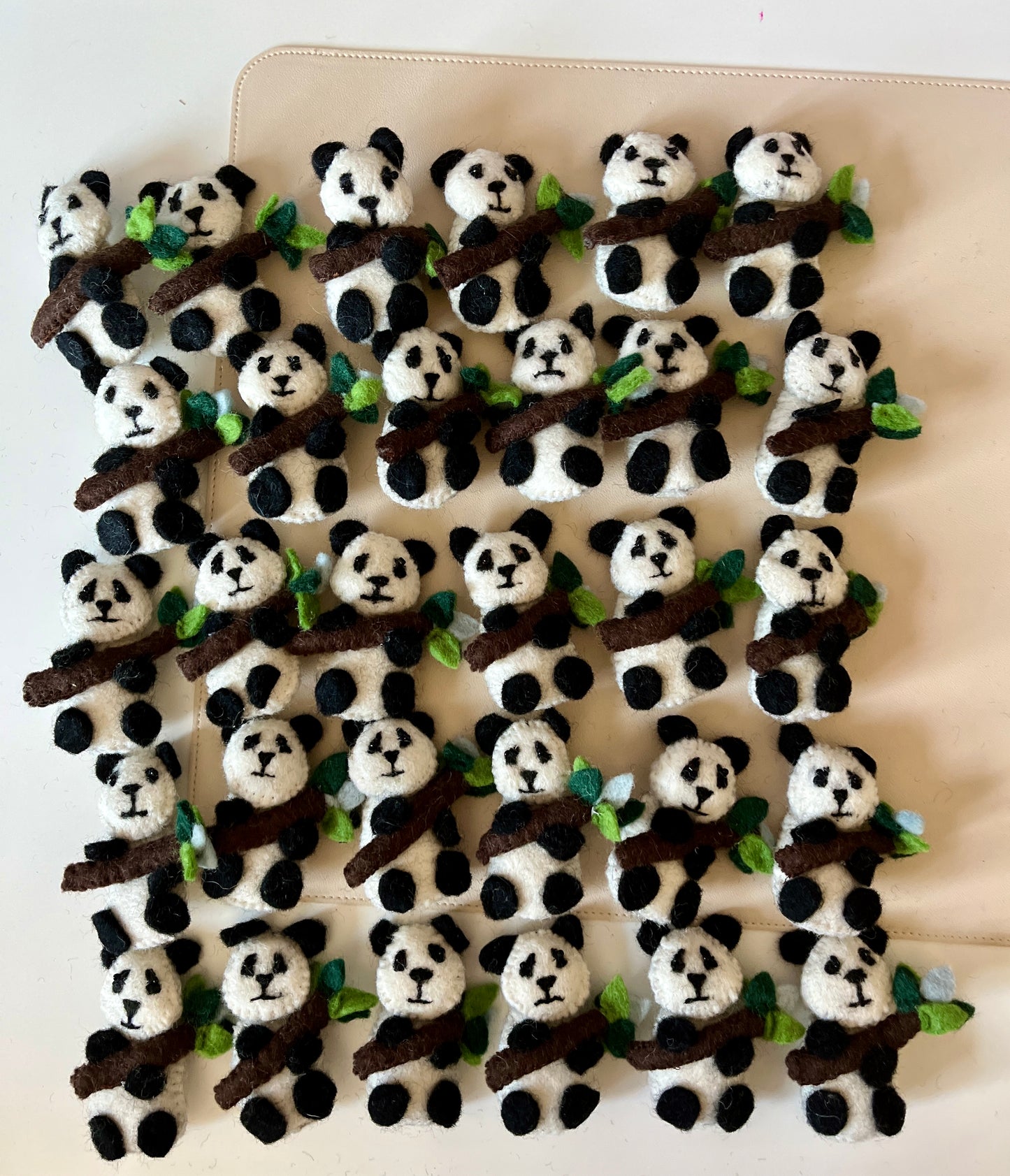 One Felt Panda Bear with Branch