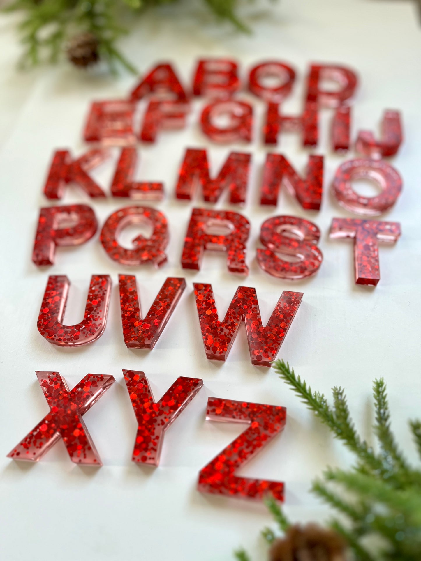 Glitter Resin Uppercase Alphabet (Red, Green, and Red & Green Mixed Sets Available) • Fits Resin Letter Flisat Insert