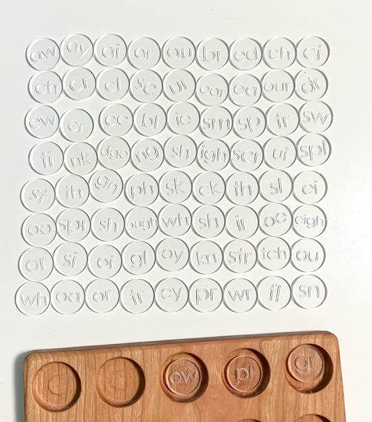 Mini Wood or Clear Acrylic Discs | Set of 75 Blends and Diagraphs