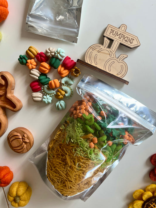 3 Cup Pumpkin Patch Fun Filler Sensory Kit with Laser Cut Pumpkin Patch Sign