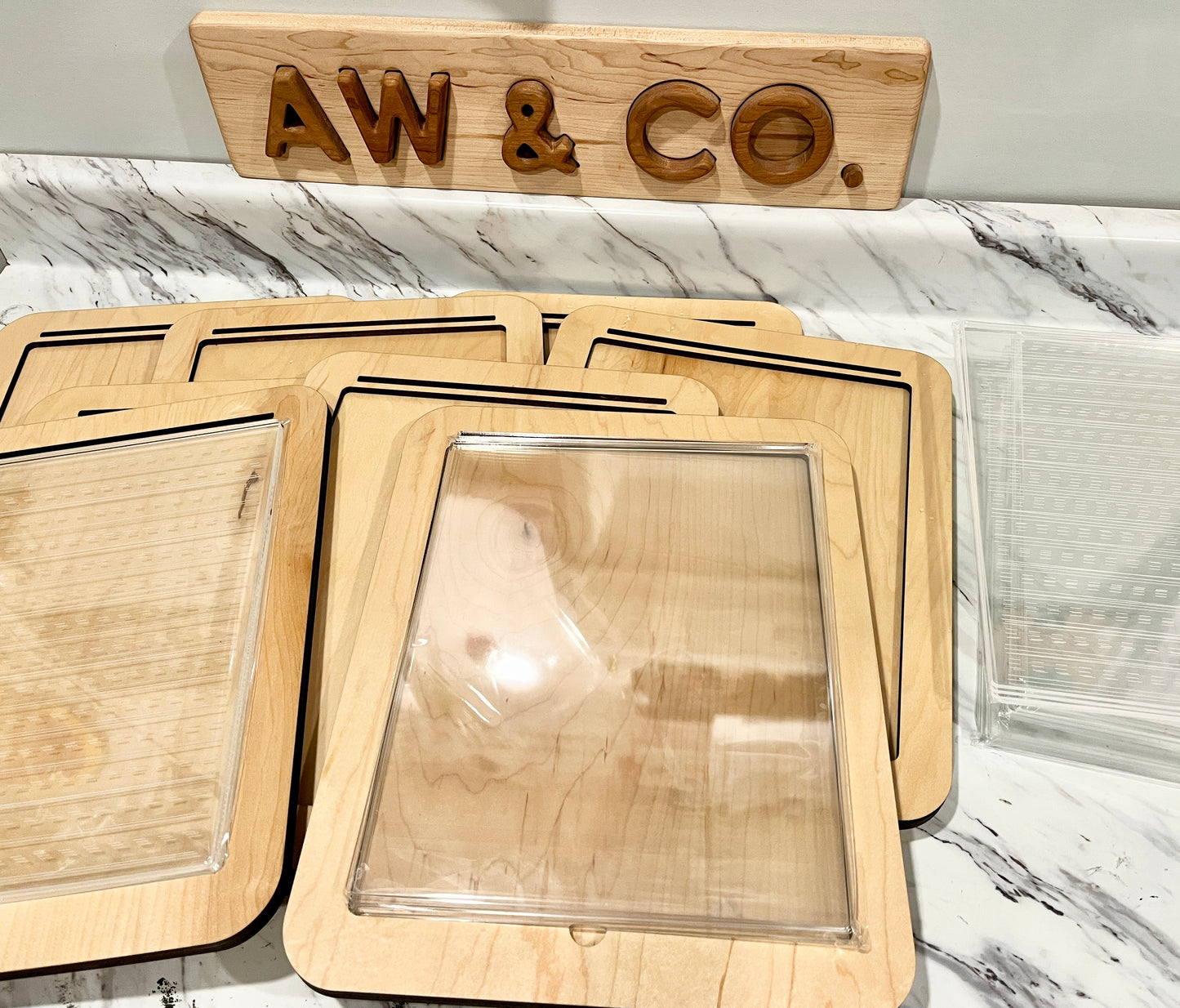 Laser Cut Writing Sensory Tray for 8.5 x 11 sheets with Dry Erase Inserts and Slot for Acrylic - Rectangle Design