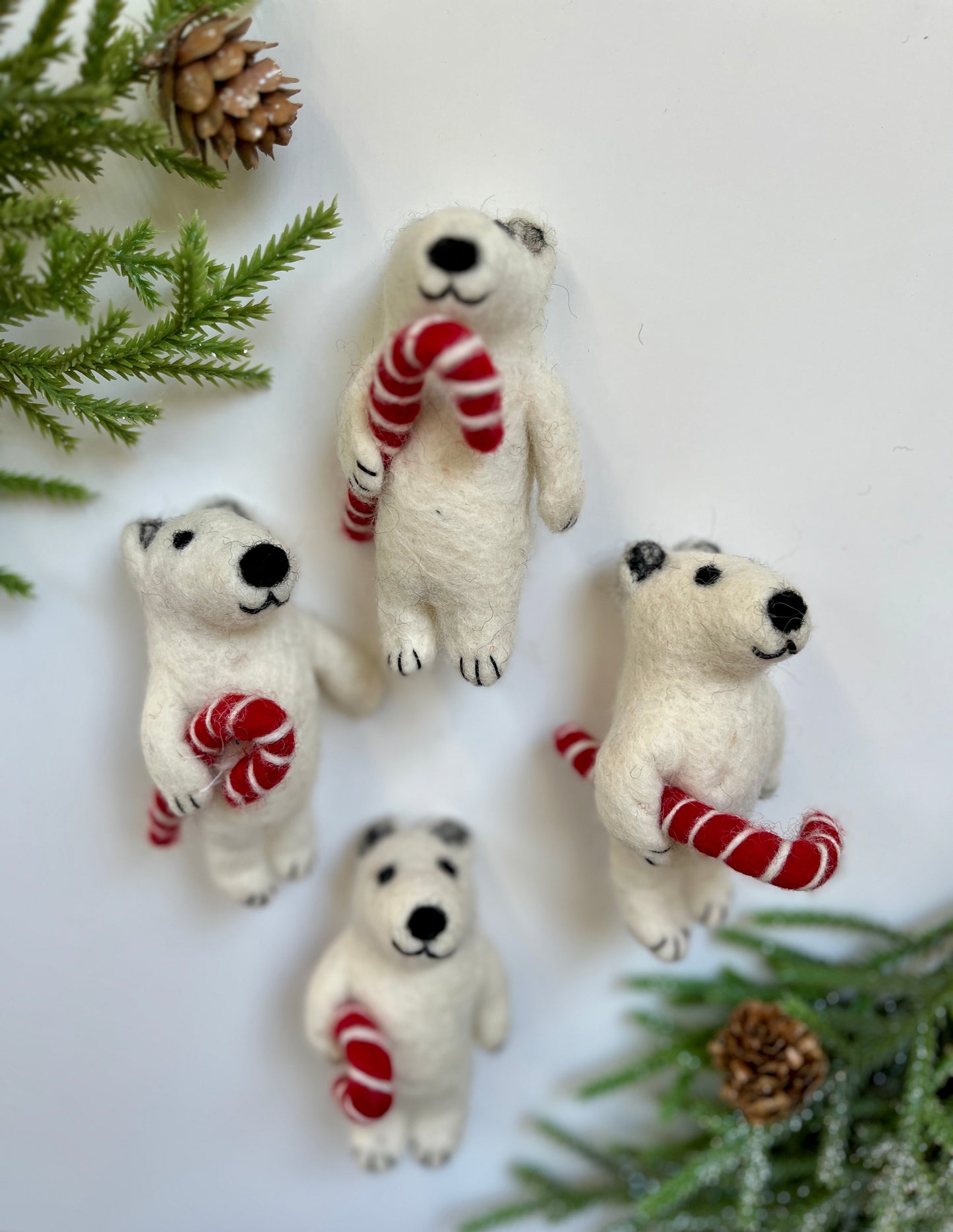 One Felt Polar Bear with Candy Cane