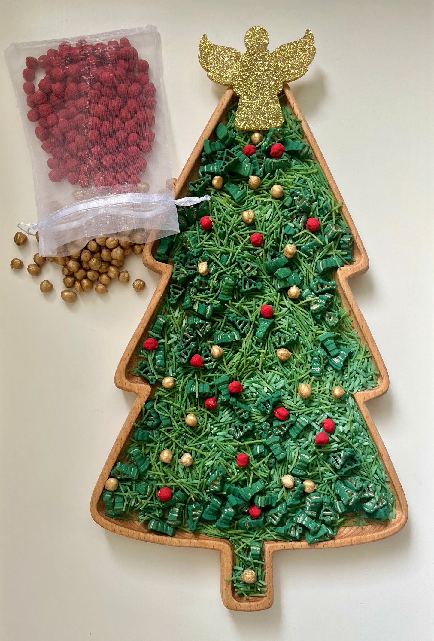 Christmas Tree Fun Filler Sensory Kit with Options for Ornament Colours and Acrylic Gold Angel or Star