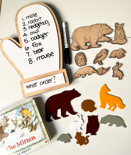 The Mitten Wooden Animals and/or Little Dry Erasables with Mitten Interactive Learning Set