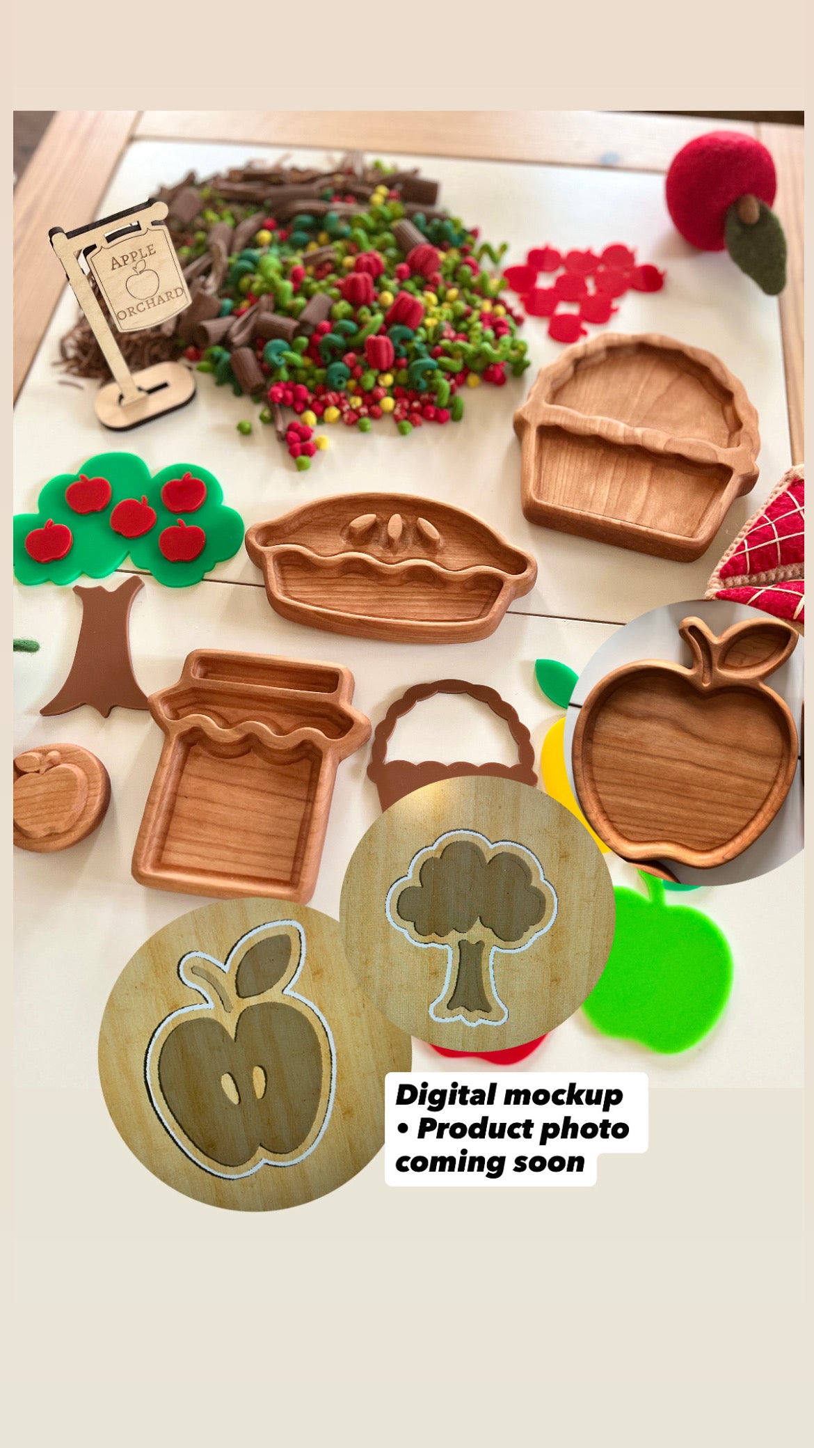 Mini Apple Orchard Mini Trays; Basket, Pie, Apple, Open Seeds Apple, Jar, Tree