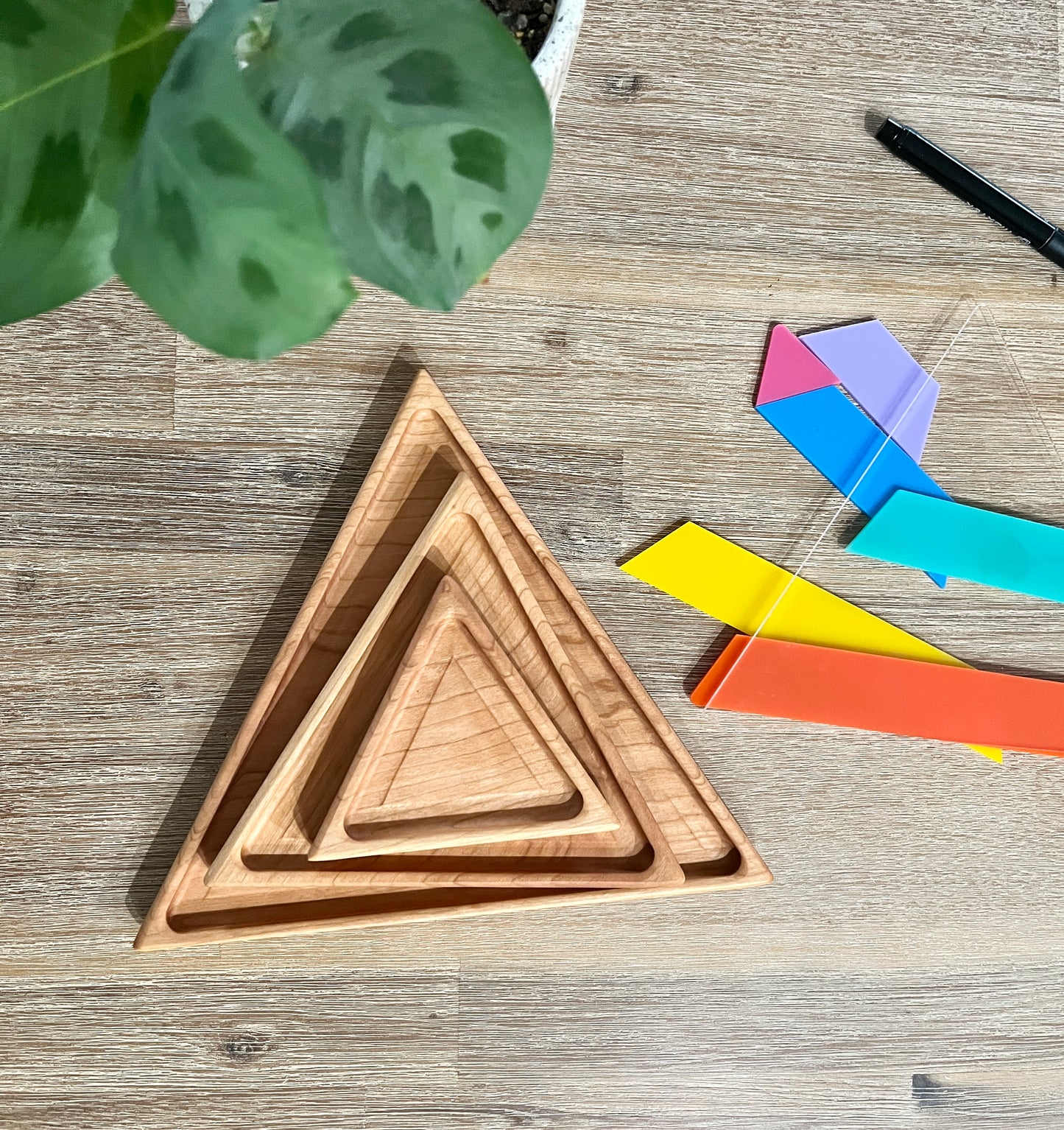 Nesting Triangle Pyramid Wooden Sensory Trays