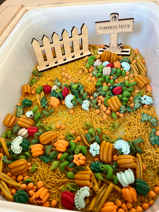 6 Cup Pumpkin Patch Fun Filler Sensory Kit with Optional Laser Cut Pumpkin Patch Sign and Fence