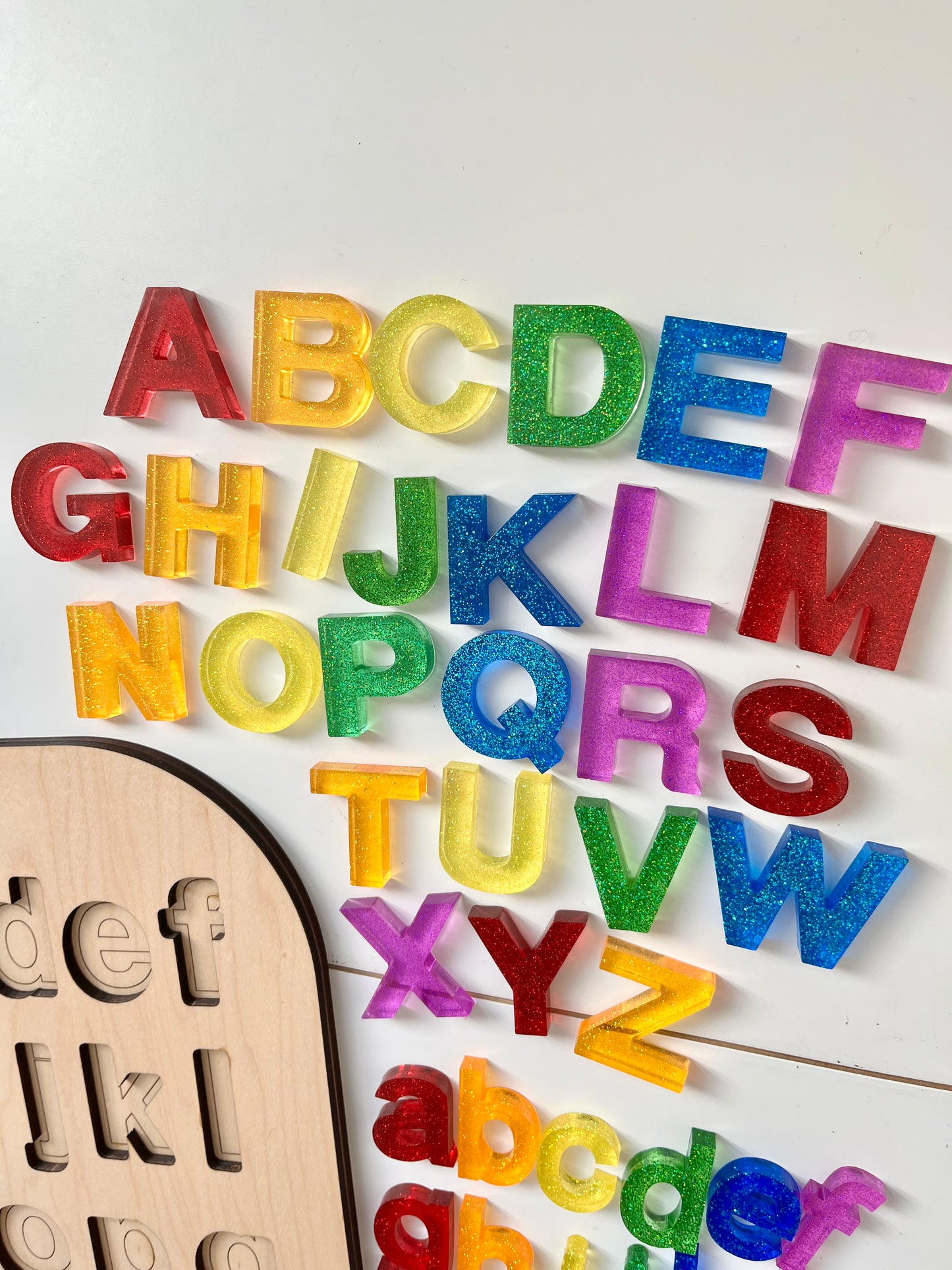 New Rainbow Glitter Resin Lowercase or Uppercase Alphabet • Movable Alphabet Set • Fits Resin Letter Flisat Insert