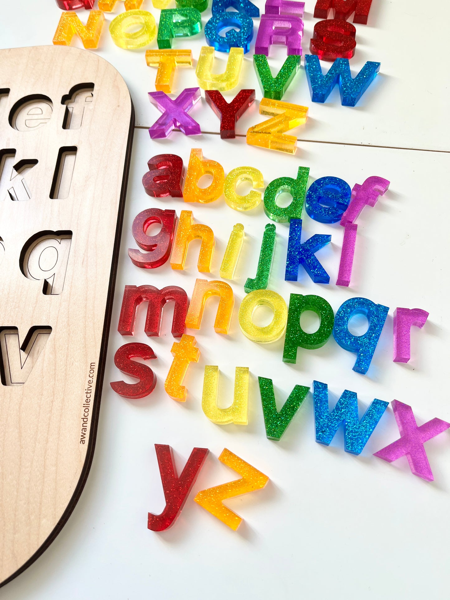 New Rainbow Glitter Resin Lowercase or Uppercase Alphabet • Movable Alphabet Set • Fits Resin Letter Flisat Insert