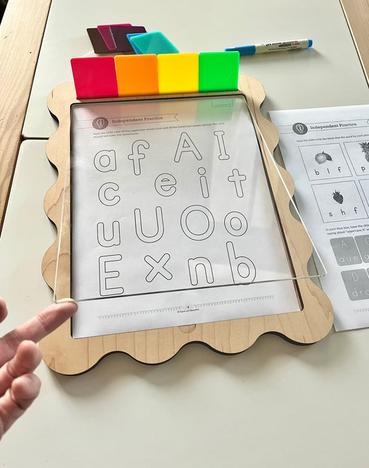 Laser Cut Writing Sensory Tray for 8.5 x 11 sheets with Dry Erase Inserts and Slot for Acrylic