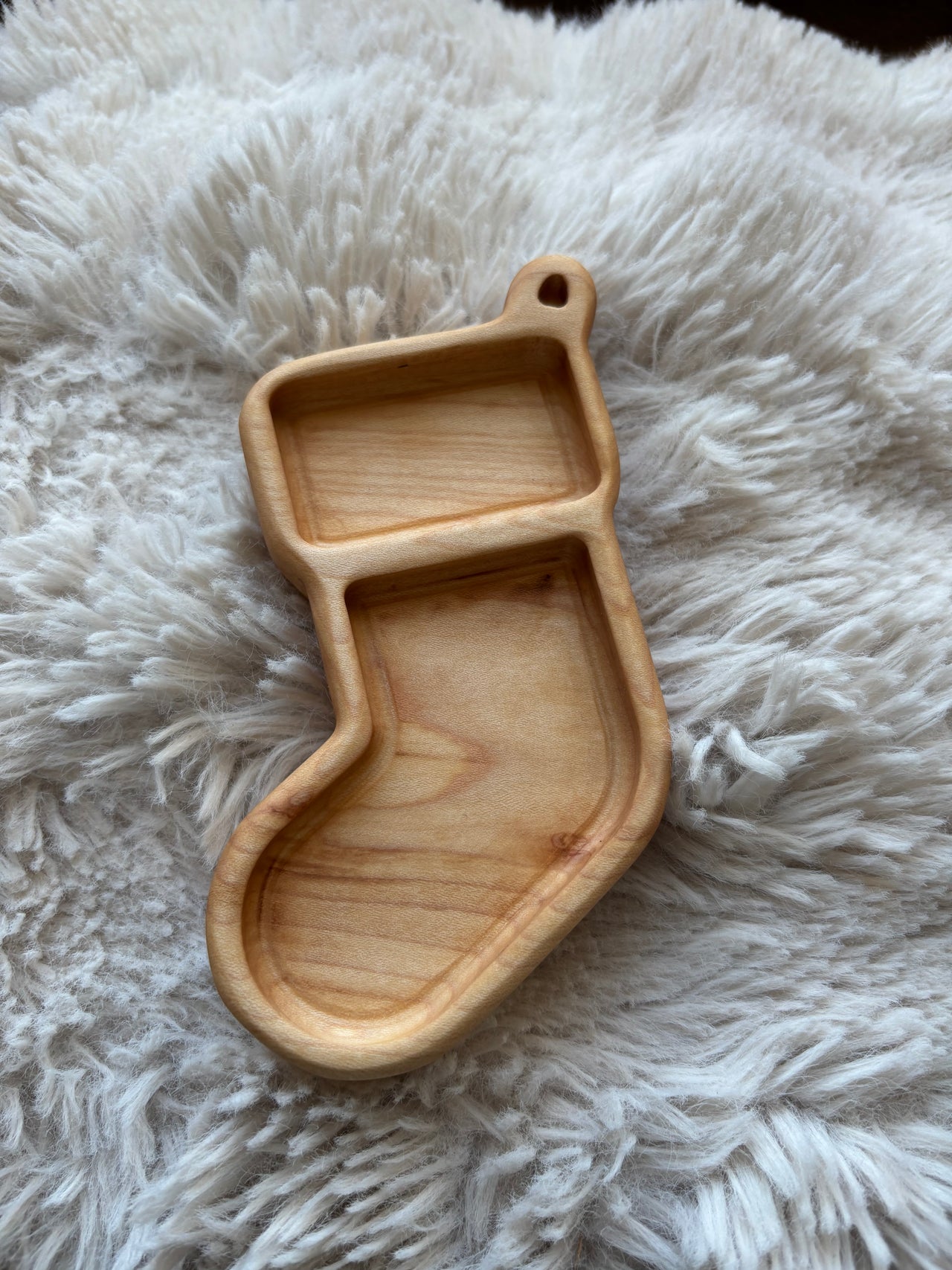 Ready to Ship, Stocking Tray Mini carved from natural wood with multiple compartments, handcrafted homeschool educational resources and sensory filler wood tray.