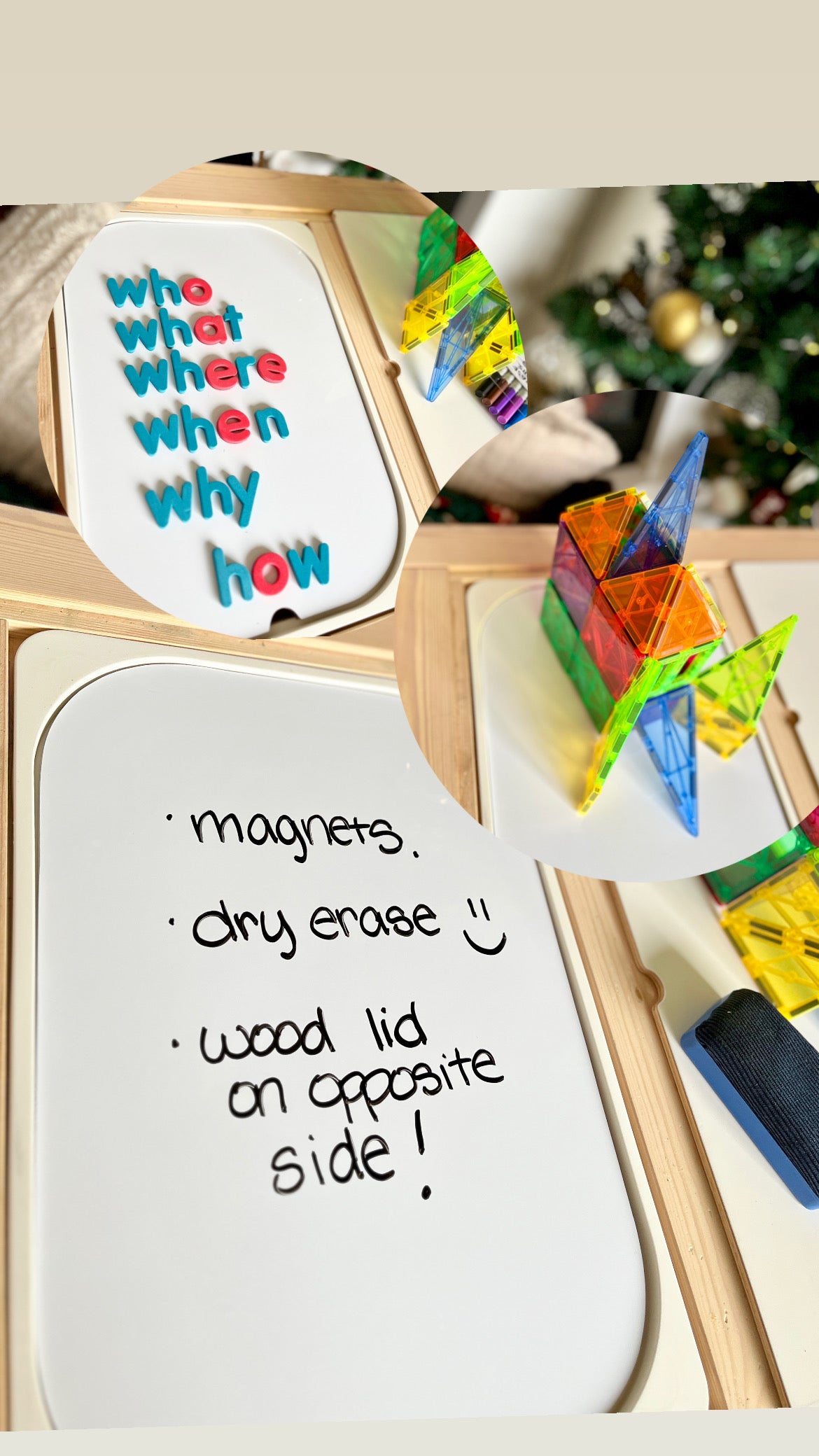 Magnetic + Dry Erase Reversible Lid | Double-Sided Flisat Table Insert | Wooden Sensory Play Lid