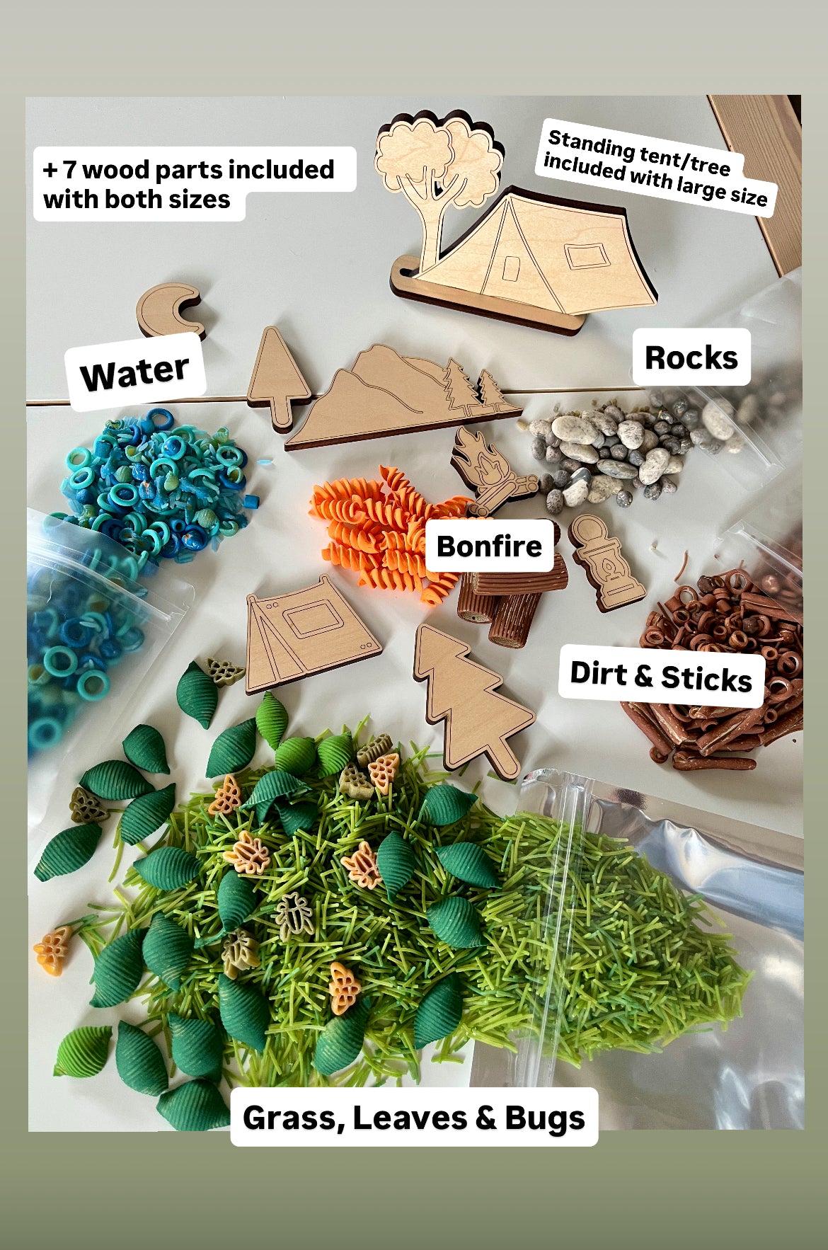 Camping Fun Filler Sensory Kit with Wood Parts